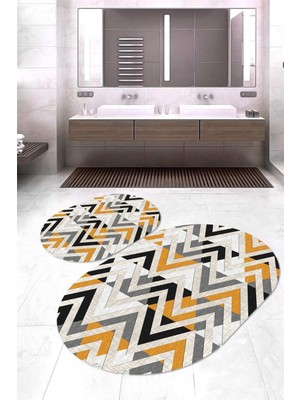 Napoli Home Dijital Baskılı Kaymaz Taban Yıkanabilir Oval 2'li Klozet Takımı Banyo Paspası NOKZ-HS-173