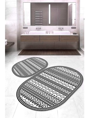 Napoli Home Dijital Baskılı Kaymaz Taban Yıkanabilir Oval 2'li Klozet Takımı Banyo Paspası NOKZ-HS-549