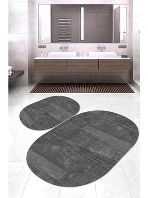 Napoli Home Dijital Baskılı Kaymaz Taban Yıkanabilir Oval 2'li Klozet Takımı Banyo Paspası NOKZ-HT-225