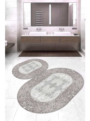 Napoli Home Dijital Baskılı Kaymaz Taban Yıkanabilir Oval 2'li Klozet Takımı Banyo Paspası NOKZ-HT-350