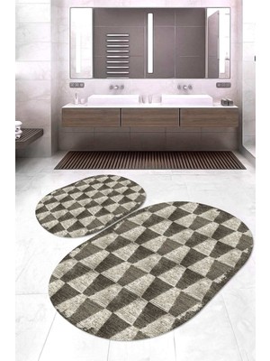 Napoli Home Dijital Baskılı Kaymaz Taban Yıkanabilir Oval 2'li Klozet Takımı Banyo Paspası NOKZ-HT-117