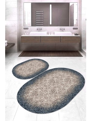 Napoli Home Dijital Baskılı Kaymaz Taban Yıkanabilir Oval 2'li Klozet Takımı Banyo Paspası NOKZ-HT-246