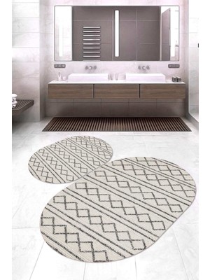 Napoli Home Dijital Baskılı Kaymaz Taban Yıkanabilir Oval 2'li Klozet Takımı Banyo Paspası NOKZ-HY-1040