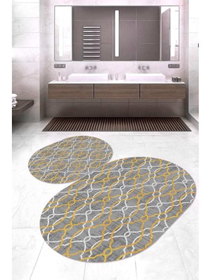 Napoli Home Dijital Baskılı Kaymaz Taban Yıkanabilir Oval 2'li Klozet Takımı Banyo Paspası NOKZ-HY-1055