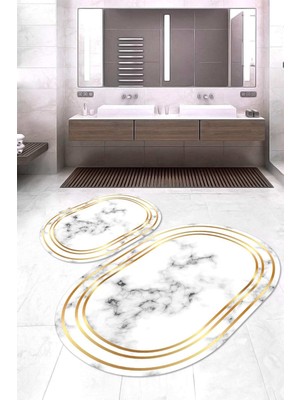 Napoli Home Dijital Baskılı Kaymaz Taban Yıkanabilir Oval 2'li Klozet Takımı Banyo Paspası Nokz-Sd-47