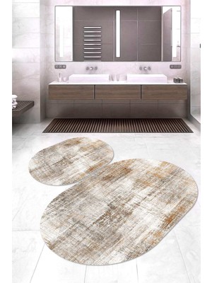 Napoli Home Dijital Baskılı Kaymaz Taban Yıkanabilir Oval 2'li Klozet Takımı Banyo Paspası NOKZ-HY-1284