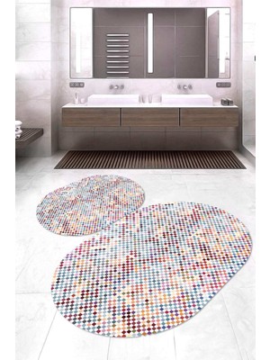 Napoli Home Dijital Baskılı Kaymaz Taban Yıkanabilir Oval 2'li Klozet Takımı Banyo Paspası NOKZ-HY-887