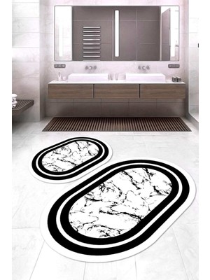 Napoli Home Dijital Baskılı Kaymaz Taban Yıkanabilir Oval 2'li Klozet Takımı Banyo Paspası NOKZ-HY-964