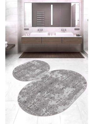 Napoli Home Dijital Baskılı Kaymaz Taban Yıkanabilir Oval 2'li Klozet Takımı Banyo Paspası NOKZ-HT-992