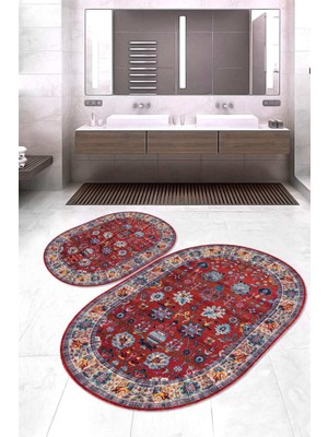 Napoli Home Dijital Baskılı Kaymaz Taban Yıkanabilir Oval 2'li Klozet Takımı Banyo Paspası NOKZ-HT-994