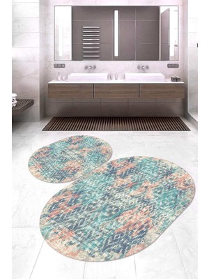 Napoli Home Dijital Baskılı Kaymaz Taban Yıkanabilir Oval 2'li Klozet Takımı Banyo Paspası NOKZ-HT-110