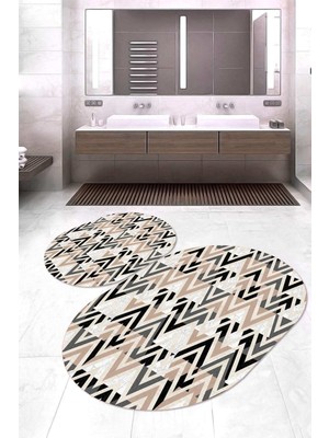 Napoli Home Dijital Baskılı Kaymaz Taban Yıkanabilir Oval 2'li Klozet Takımı Banyo Paspası NOKZ-HT-779