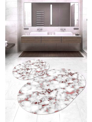 Napoli Home Dijital Baskılı Kaymaz Taban Yıkanabilir Oval 2'li Klozet Takımı Banyo Paspası NOKZ-HT-799