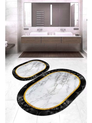 Napoli Home Dijital Baskılı Kaymaz Taban Yıkanabilir Oval 2'li Klozet Takımı Banyo Paspası NOKZ-HY-954