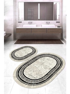 Napoli Home Dijital Baskılı Kaymaz Taban Yıkanabilir Oval 2'li Klozet Takımı Banyo Paspası NOKZ-SD-1044