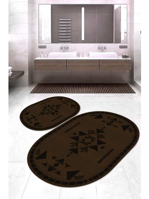 Napoli Home Dijital Baskılı Kaymaz Taban Yıkanabilir Oval 2'li Klozet Takımı Banyo Paspası NOKZ-SD-1061