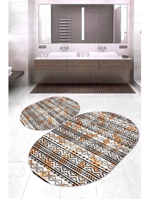 Napoli Home Dijital Baskılı Kaymaz Taban Yıkanabilir Oval 2'li Klozet Takımı Banyo Paspası NOKZ-HY-1279