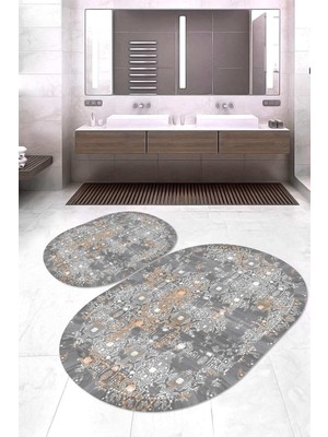 Napoli Home Dijital Baskılı Kaymaz Taban Yıkanabilir Oval 2'li Klozet Takımı Banyo Paspası NOKZ-HY-945