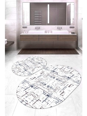 Napoli Home Dijital Baskılı Kaymaz Taban Yıkanabilir Oval 2'li Klozet Takımı Banyo Paspası NOKZ-HY-1004