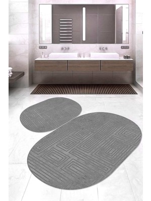 Napoli Home Dijital Baskılı Kaymaz Taban Yıkanabilir Oval 2'li Klozet Takımı Banyo Paspası NOKZ-SD-1039