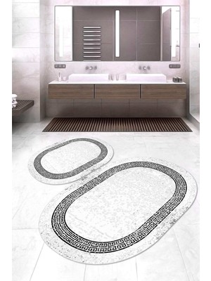 Napoli Home Dijital Baskılı Kaymaz Taban Yıkanabilir Oval 2'li Klozet Takımı Banyo Paspası NOKZ-SD-1078