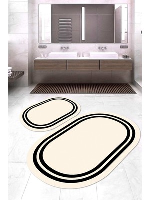 Napoli Home Dijital Baskılı Kaymaz Taban Yıkanabilir Oval 2'li Klozet Takımı Banyo Paspası NOKZ-SD-537