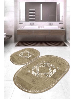 Napoli Home Dijital Baskılı Kaymaz Taban Yıkanabilir Oval 2'li Klozet Takımı Banyo Paspası NOKZ-SD-1051