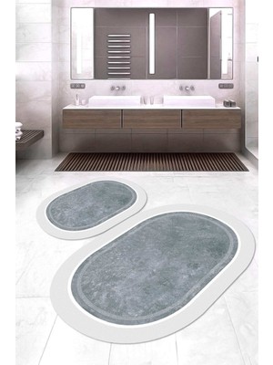 Napoli Home Dijital Baskılı Kaymaz Taban Yıkanabilir Oval 2'li Klozet Takımı Banyo Paspası NOKZ-SD-1130