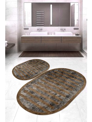 Napoli Home Dijital Baskılı Kaymaz Taban Yıkanabilir Oval 2'li Klozet Takımı Banyo Paspası NOKZ-SD-248