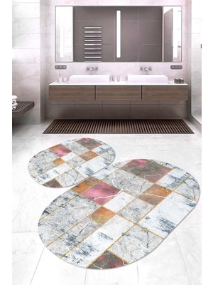 Napoli Home Dijital Baskılı Kaymaz Taban Yıkanabilir Oval 2'li Klozet Takımı Banyo Paspası NOKZ-SD-290