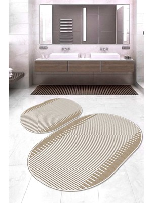 Napoli Home Dijital Baskılı Kaymaz Taban Yıkanabilir Oval 2'li Klozet Takımı Banyo Paspası NOKZ-SD-319