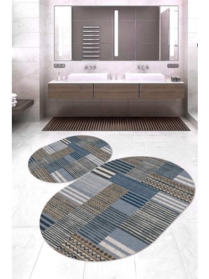 Napoli Home Dijital Baskılı Kaymaz Taban Yıkanabilir Oval 2'li Klozet Takımı Banyo Paspası NOKZ-HT-177