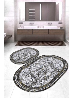 Napoli Home Dijital Baskılı Kaymaz Taban Yıkanabilir Oval 2'li Klozet Takımı Banyo Paspası NOKZ-HY-1253
