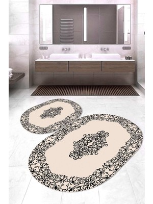 Napoli Home Dijital Baskılı Kaymaz Taban Yıkanabilir Oval 2'li Klozet Takımı Banyo Paspası NOKZ-SD-623