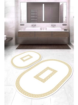 Napoli Home Dijital Baskılı Kaymaz Taban Yıkanabilir Oval 2'li Klozet Takımı Banyo Paspası NOKZ-SD-665