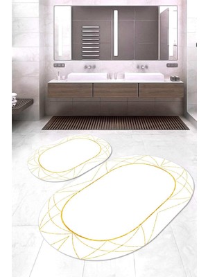 Napoli Home Dijital Baskılı Kaymaz Taban Yıkanabilir Oval 2'li Klozet Takımı Banyo Paspası NOKZ-SD-440