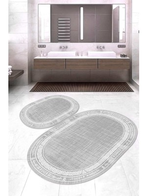 Napoli Home Dijital Baskılı Kaymaz Taban Yıkanabilir Oval 2'li Klozet Takımı Banyo Paspası NOKZ-SD-563