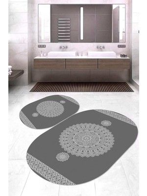 Napoli Home Dijital Baskılı Kaymaz Taban Yıkanabilir Oval 2'li Klozet Takımı Banyo Paspası NOKZ-SD-621