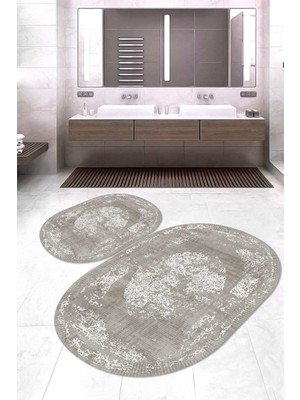 Napoli Home Dijital Baskılı Kaymaz Taban Yıkanabilir Oval 2'li Klozet Takımı Banyo Paspası NOKZ-SD-312