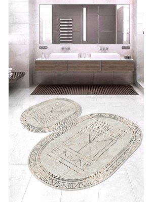 Napoli Home Dijital Baskılı Kaymaz Taban Yıkanabilir Oval 2'li Klozet Takımı Banyo Paspası NOKZ-HT-399