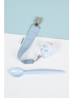 Karamila Mavi Beyaz Çizgili Emzik Askısı - Emzik Zinciri - Emzik Tutacağı - Beslenme Aksesuarı