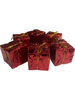 Event Party Store  Yılbaşı Ağaç Süsü Kırmızı Hediye Paketi 6'lı 6 cm