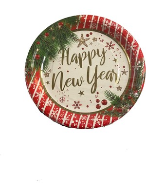 Event Party Store  Yılbaşı Tabak Varak Baskılı Happy New Year 6'lı 23 cm