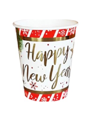 Event Party Store  Yılbaşı Bardak Varak Baskılı Happy New Year 6'lı 220/240 cc