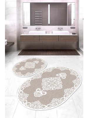 Napoli Home Dijital Baskılı Kaymaz Taban Yıkanabilir Oval 2'li Klozet Takımı Banyo Paspası NOKZ-HK-124