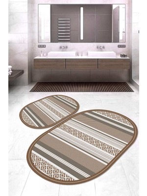 Napoli Home Dijital Baskılı Kaymaz Taban Yıkanabilir Oval 2'li Klozet Takımı Banyo Paspası NOKZ-HT-1391