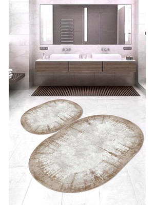 Napoli Home Dijital Baskılı Kaymaz Taban Yıkanabilir Oval 2'li Klozet Takımı Banyo Paspası NOKZ-HT-494