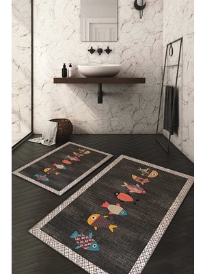 Napoli Home Dijital Baskılı Kaymaz Taban Yıkanabilir 2'li Klozet Takımı Banyo Paspası NDKZ-HY-1197