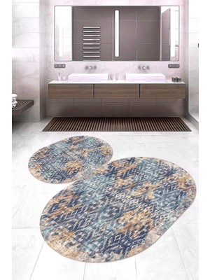 Napoli Home Dijital Baskılı Kaymaz Taban Yıkanabilir Oval 2'li Klozet Takımı Banyo Paspası NOKZ-HT-111