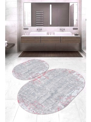 Napoli Home Dijital Baskılı Kaymaz Taban Yıkanabilir Oval 2'li Klozet Takımı Banyo Paspası NOKZ-HT-113